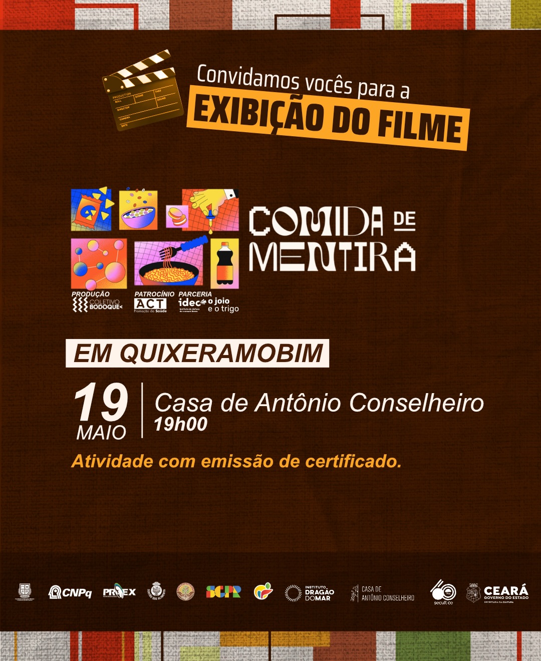 SESSAO DE CINEMA COMIDA DE MENTIRA 🎬Na terca feira 19 as 19h a Casa de Antonio Conselhe
